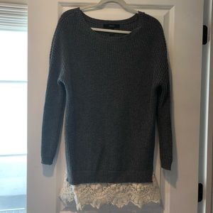 Forever 21 Gray, Lace Layered Chunky Sweater
